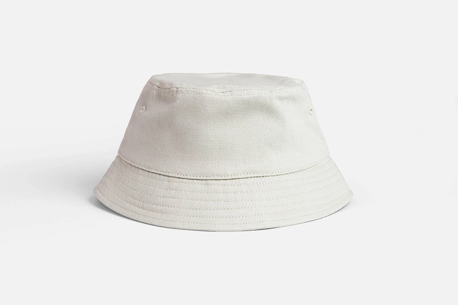 Plain white bucket hat shown from the front against a light gray background.