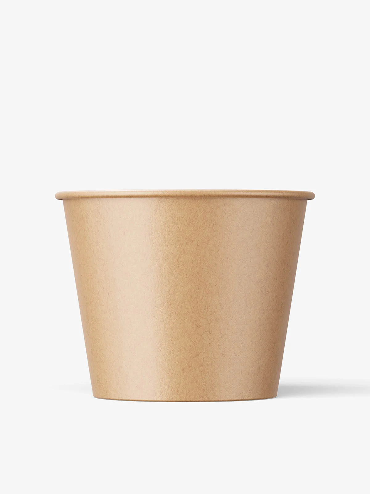 Plain kraft-paper food bucket with a rolled rim, centered against a white background with a soft shadow.